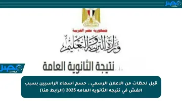 قبل لحظات من الإعلان الرسمي.. حسم أسماء الراسبين بسبب الغش في نتيجة الثانوية العامة 2025 (الرابط هنا)